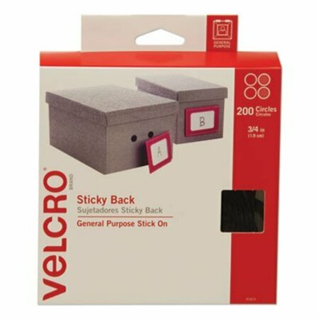 VELCRO BRAND Velcro, STICKY-BACK FASTENERS, REMOVABLE ADHESIVE, 0.75in DIA, BLACK, 200PK 91823